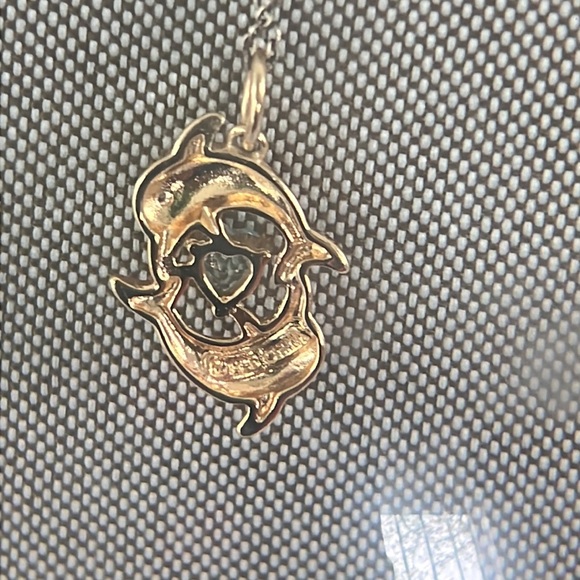 RARE Swarovski AQUAMARINE Gem stone Double DOLPHIN NECKLACE SIGNED - Picture 3 of 7